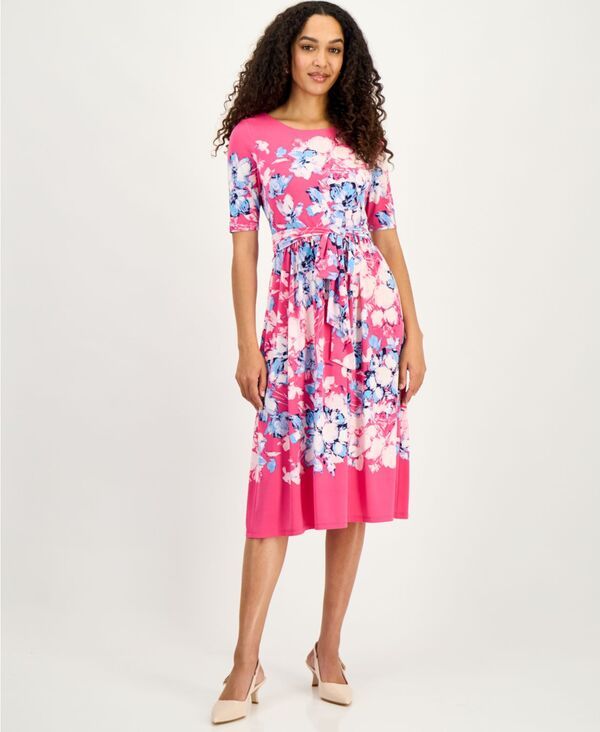 カスパール レディース トップス ワンピース プリント ミディ Kasper Womens Printed TieWaist Midi Dress Pink Perfection Multi ピンク