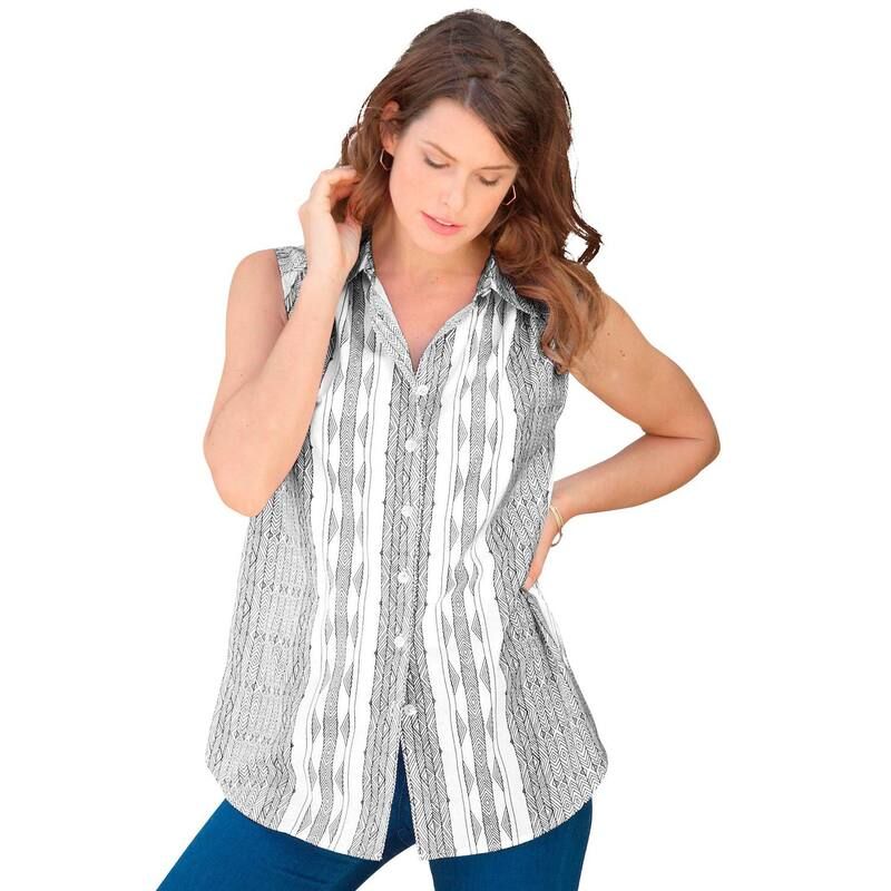 ロアマンズ レディース トップス シャツ プラスサイズ ノースリーブ Roamans Womens Plusize Kate Sleevelesshirt White Black Stripe ホワイ