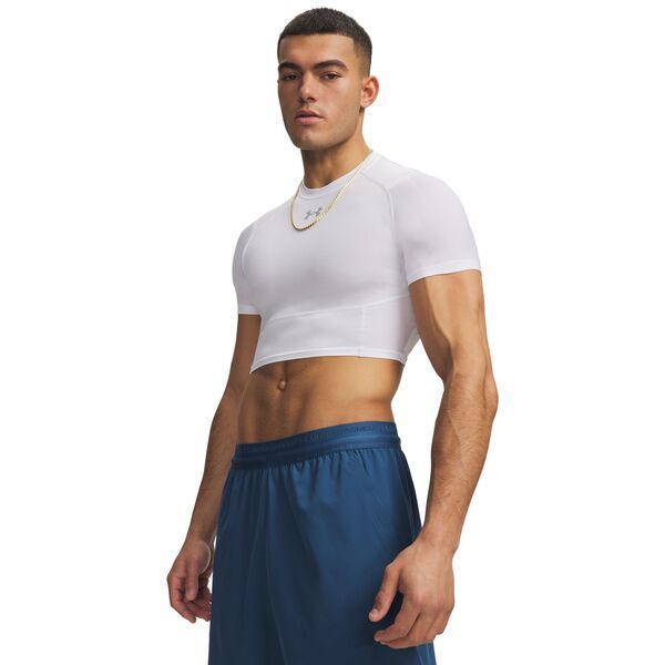 アンダーアーマー メンズ トップス Tシャツ クロップド Under Armour Mens HeatGear Elite Cropped Compression TShirt WhiteReflec