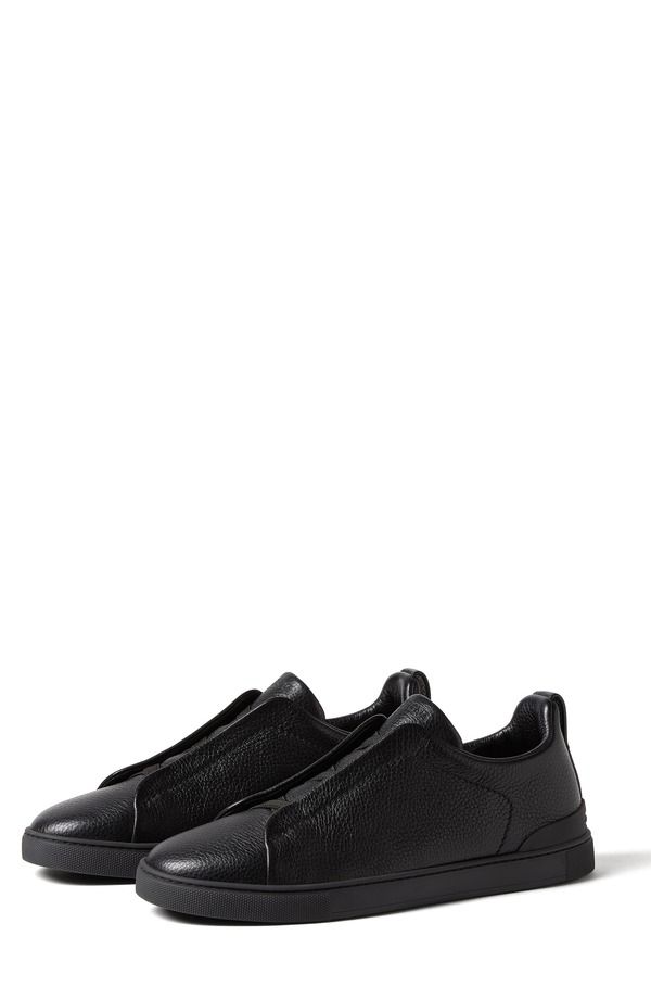 ゼニア メンズ シューズ スニーカー レザー ZEGNA Triple Stitch Deerskin Leather SlipOn Sneaker Black ブラック