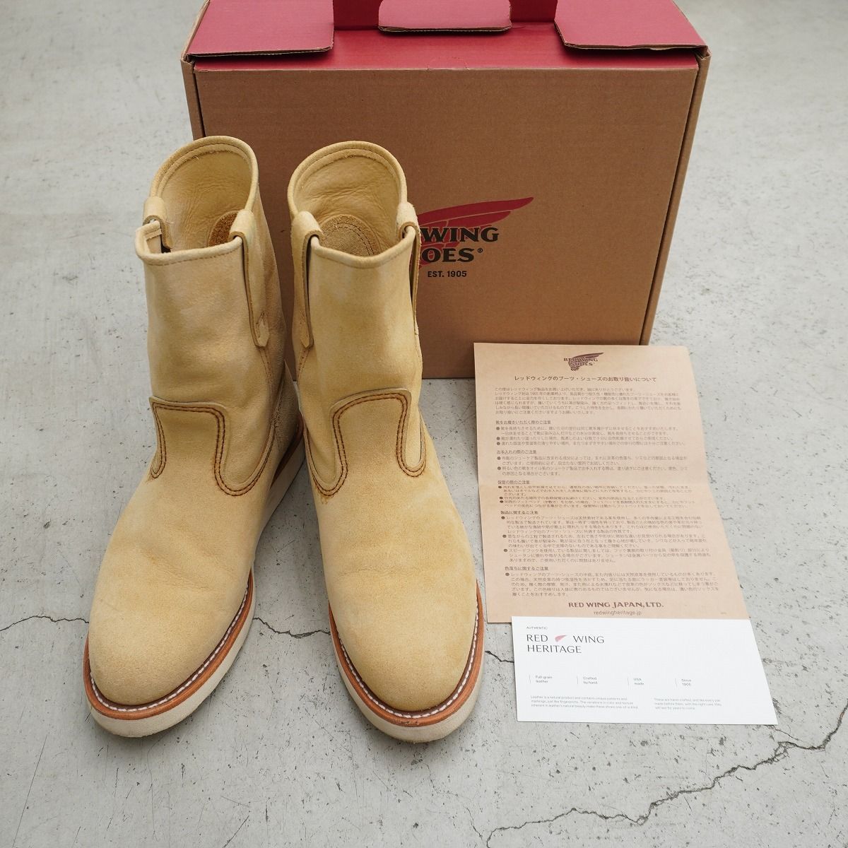 正規 RED WING レッドウィング 8168 9-inch Pecos ペコス ブーツ スエード レザー シューズ USA製 26cm ベージュ 3927Q♪