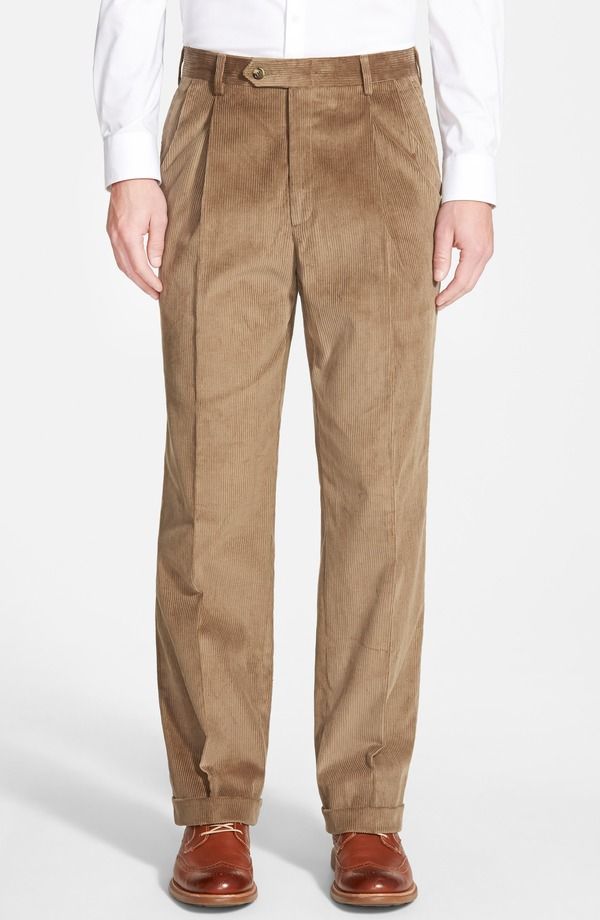 ベール メンズ ボトムス カジュアルパンツ コーデュロイ プリーツ Berle Italian 8Wale Luxury Corduroy Pleated Trousers Tan タン