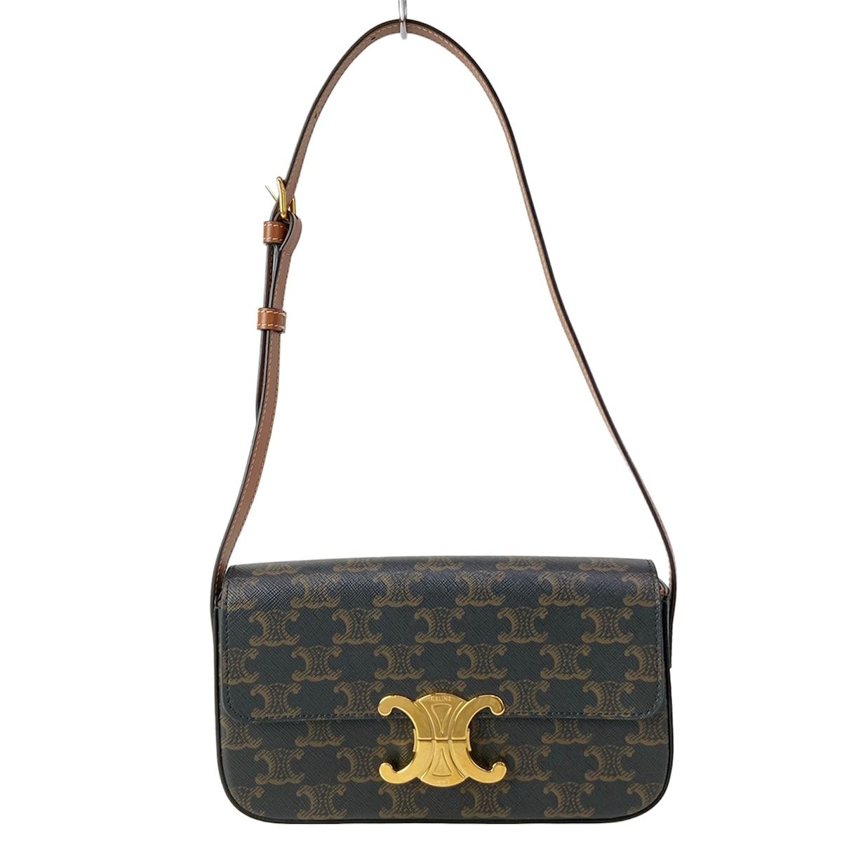 CELINE(セリーヌ) ショルダーバッグ美品 ショルダーバッグ クロード,トリオンフキャンバス タン(黒×ブラウン)
