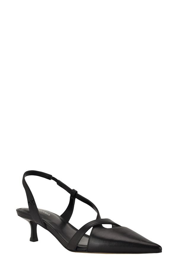 カルバンクライン レディース シューズ ヒール Calvin Klein Arlanna Slingback Pointed Toe Kitten Heel Pump Black Leather ブラ