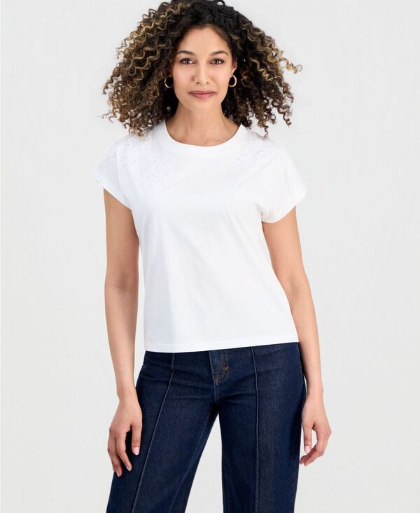 アイエヌシー インターナショナル コンセプト レディース トップス Tシャツ コットン レース INC International Concepts Womens LaceTrim Cotton TS