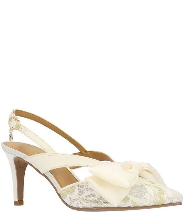 ジェイレニー レディース シューズ ヒール サテン レース J Renee Morigen Satin and Lace Bow Slingback Pumps IvoryGold アイボリー