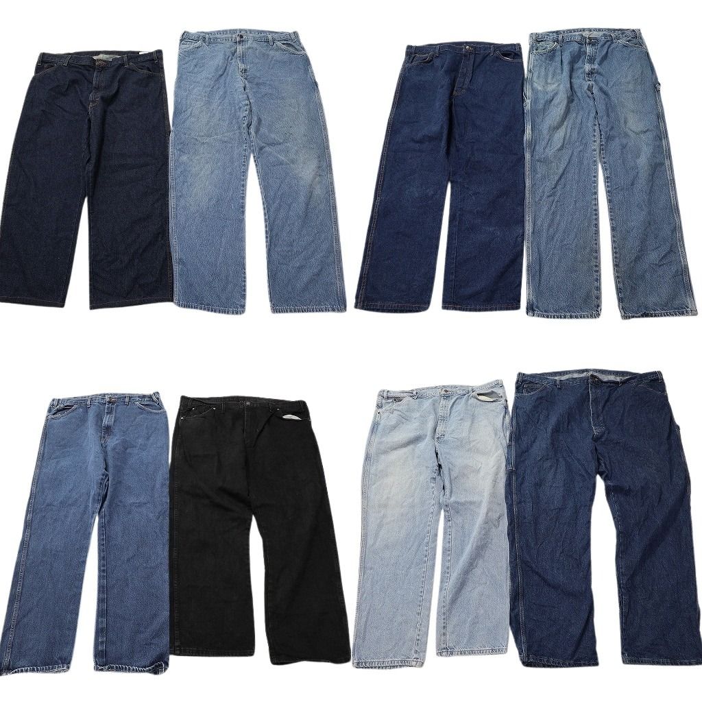 古着卸 まとめ売り ディッキーズ デニムパンツ 8枚セット ( メンズ 42/44/48/52 ) ペインター ブラックデニム ワーク 中古 古着 NF4177