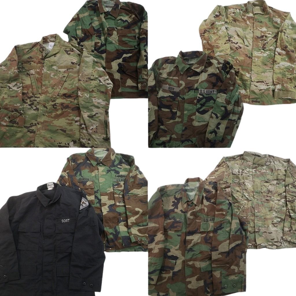 古着卸 まとめ売り ミリタリー フィールドジャケット 8枚セット ( メンズ L ) ARMY ウッドランド ブラック BDUジャケット 中古 古着 NF4214