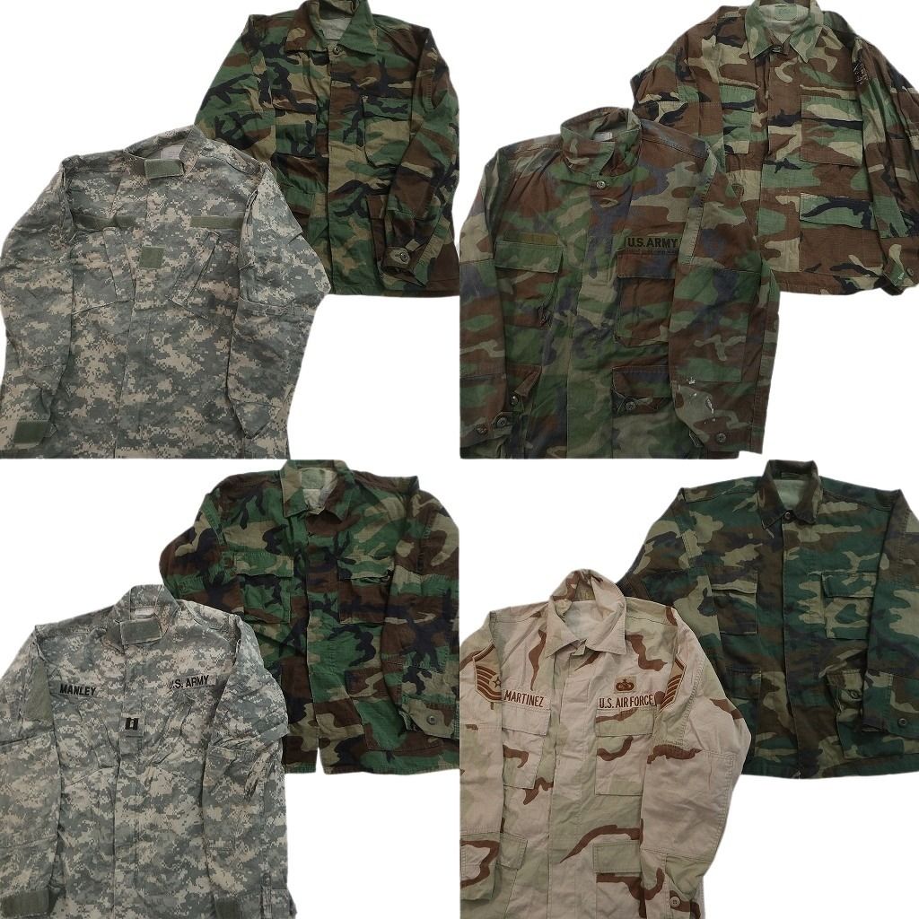 古着卸 まとめ売り ミリタリー フィールドジャケット 8枚セット ( メンズ M ) BDUジャケット AIRFORCE ARMY カモ柄 中古 古着 NF4218