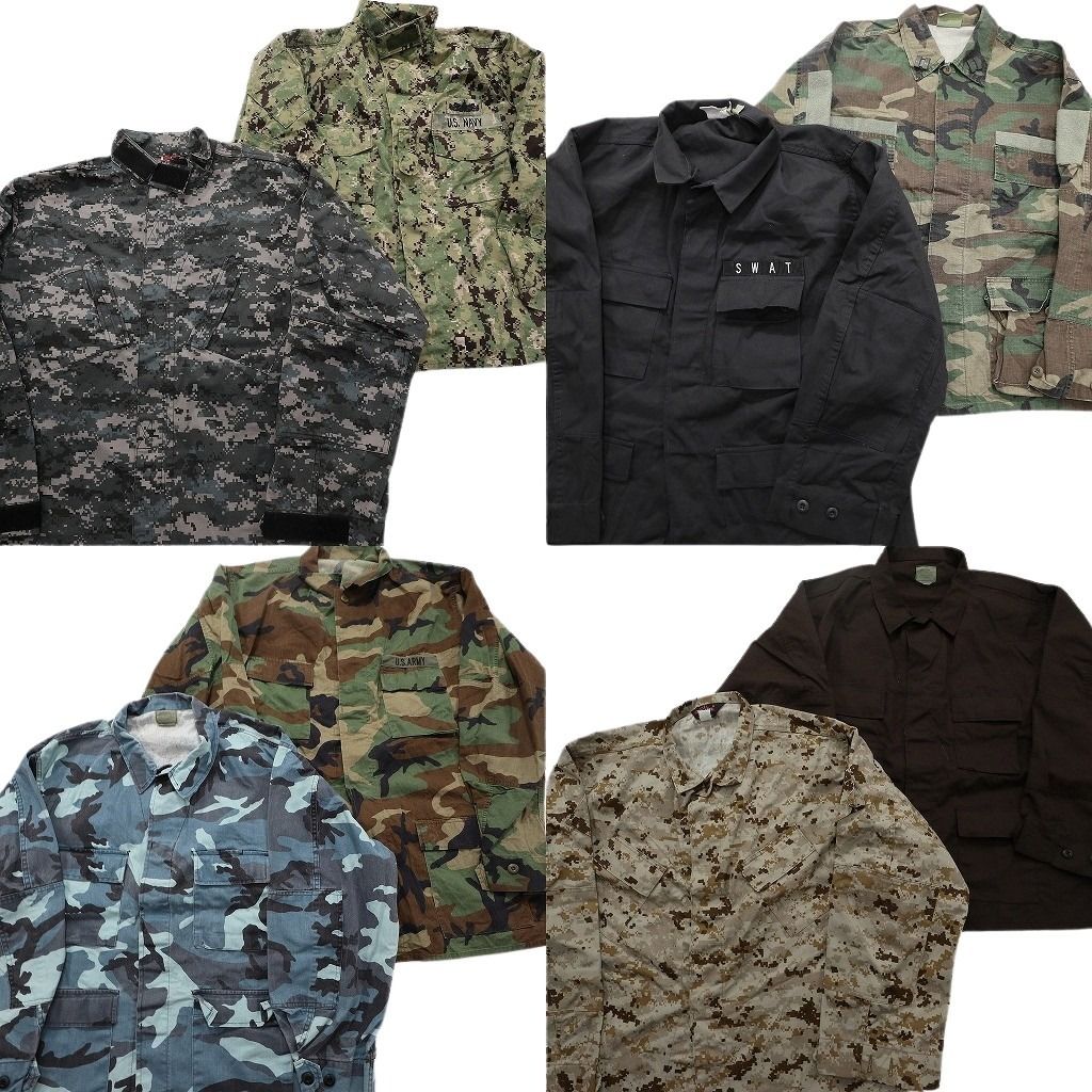 古着卸 まとめ売り ミリタリー フィールドジャケット 8枚セット ( メンズ L/XL/2XL ) デジカモ 無地 ARMY NAVY BDUジャケット 中古 NF4241