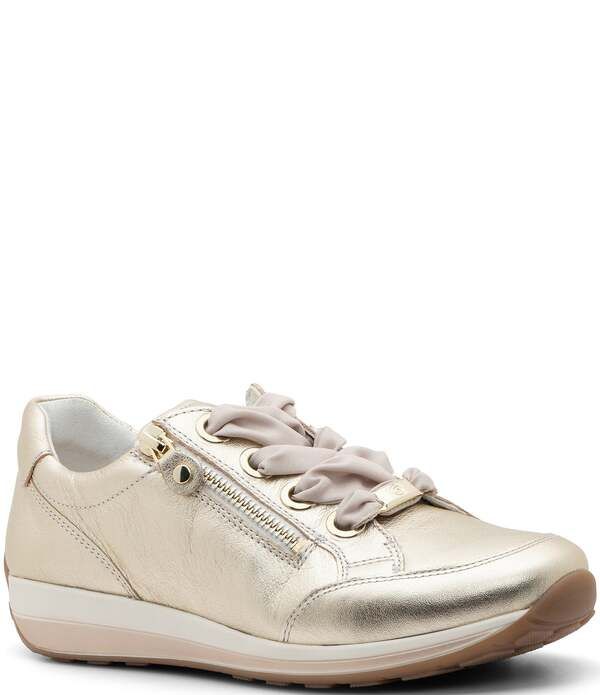 アラ レディース シューズ スニーカー レザー ara Ollie Leather Side Zip Sneakers Platinumetallic メタリック