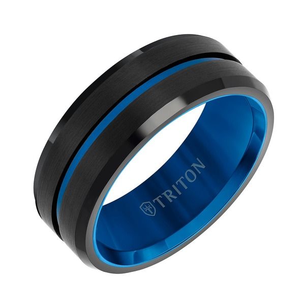 トリトン レディース アクセサリー 指輪 サテン Triton 8MM Tungsten Carbide Ring with Satin Finish with Blue Center Line an