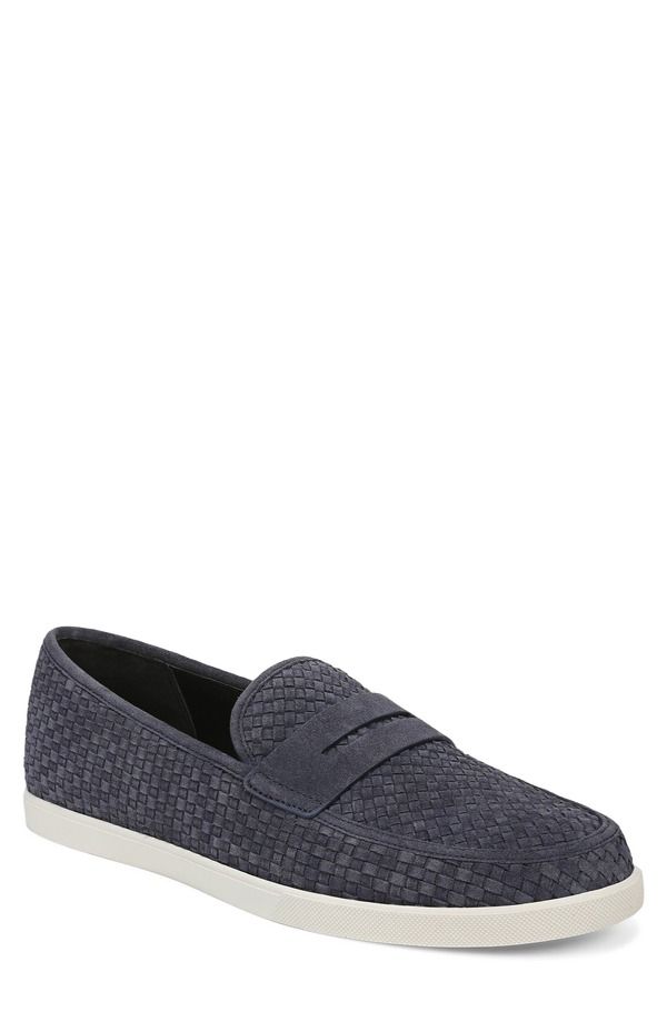 ヴィンス メンズ シューズ スリッポン・ローファー スエード Vince Santino Woven Suede Penny Loafer Blue Ink ブルー