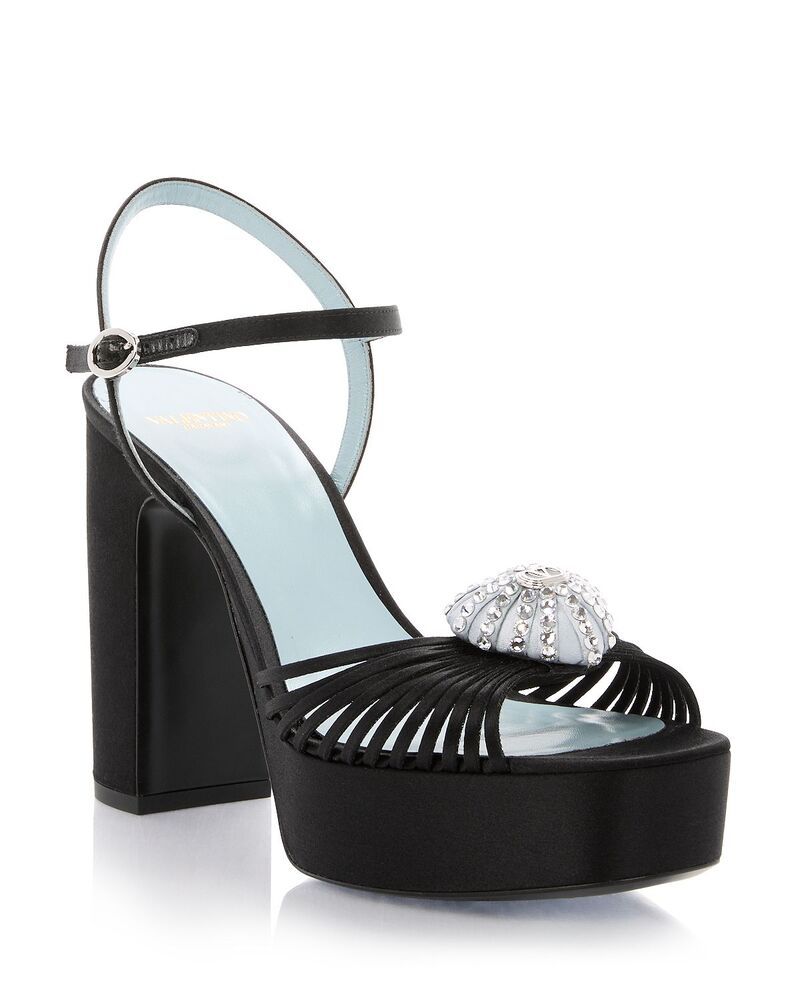 ヴァレンティノ レディース シューズ サンダル プラットフォーム Valentino Garavani Womens Embellished Platform Sandals BlackSilver