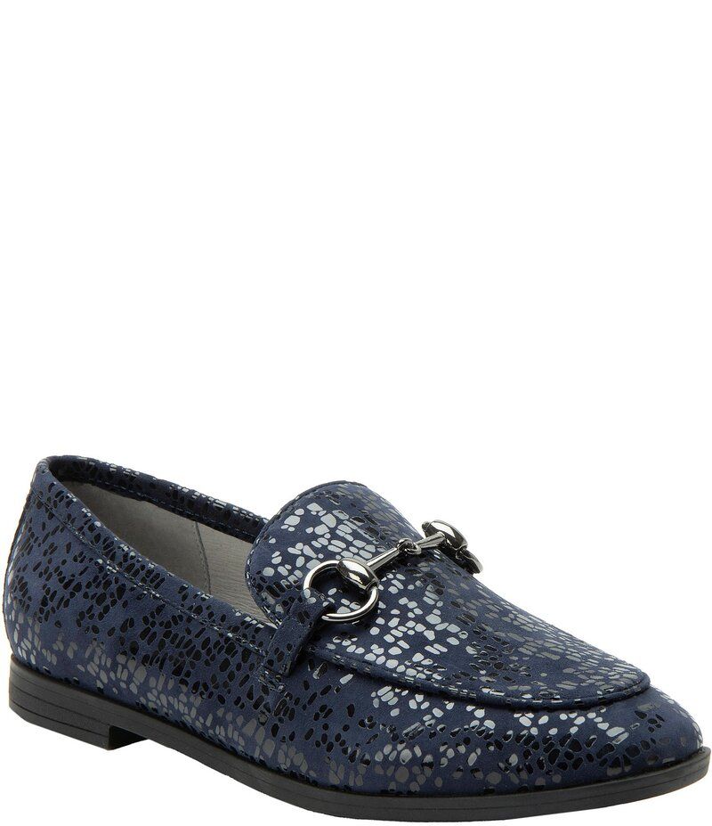アレグリア レディース シューズ パンプス プリント レザー ローファー Alegria Aliya Printed Leather Bit Buckle Loafers Blue Notes ブルー