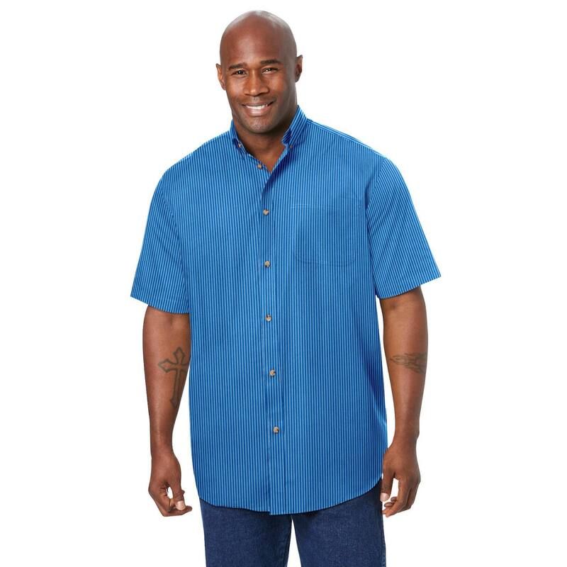 キングサイズ レディース トップス Tシャツ トール KingSize Mens Big Tall Short Sleeve WrinkleFree Sport Shirt Blue Stripe ブ