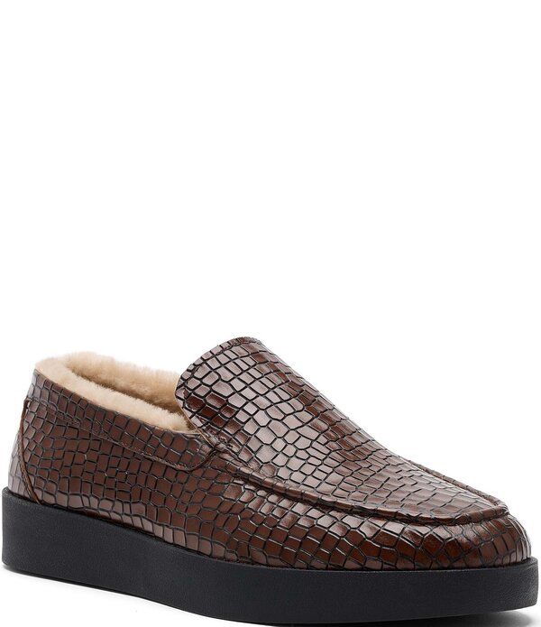 マークノーラン メンズ シューズ スリッポン・ローファー レザー Marc Nolan Mens Remy Croco Embossed Leather and Shearling Loafers B
