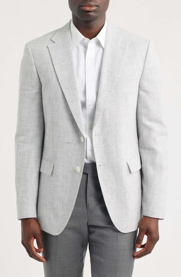 ボス メンズ アウター ジャケット・ブルゾン スリムフィット コットン コート リネン BOSS Hutson Slim Fit Grey Mlange Slub Linen Cotton Blend