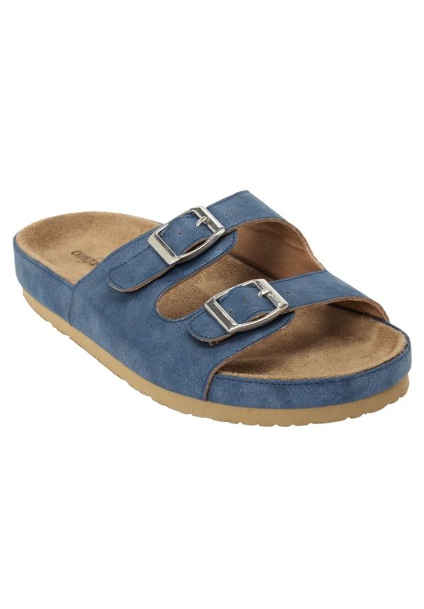 コンフォートビュー レディース シューズ ヒール サンダル レザー マキシ Comfortview The Maxi LeatherLike Adjustable Slip On Footbed Sa