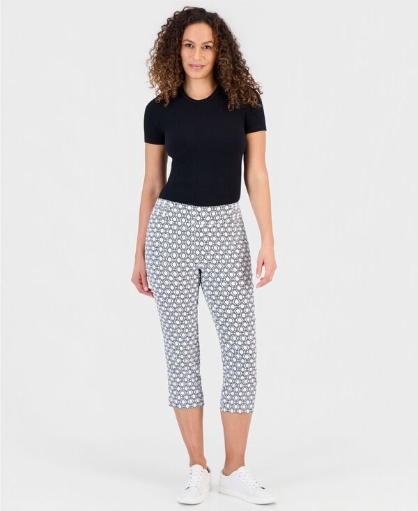 ジェイエムコレクション レディース ボトムス カジュアルパンツ プリント キャップ JM Collection Womens Printed PullOn Capri Pants Bright Whi