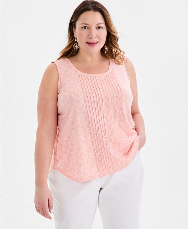 スタイルアンドコー レディース トップス タンクトップリント Style Co Womens Printed Pintuck Tank Top Melon Ball