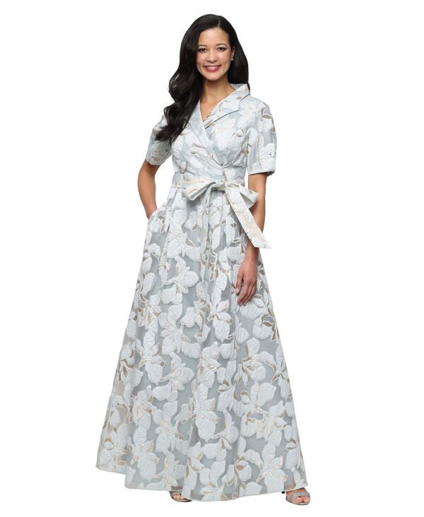 アレックスイブニングス レディース トップス ワンピース Alex Evenings Womens Colla red Neck Jacquard Ball Gown Ice Blue ブルー