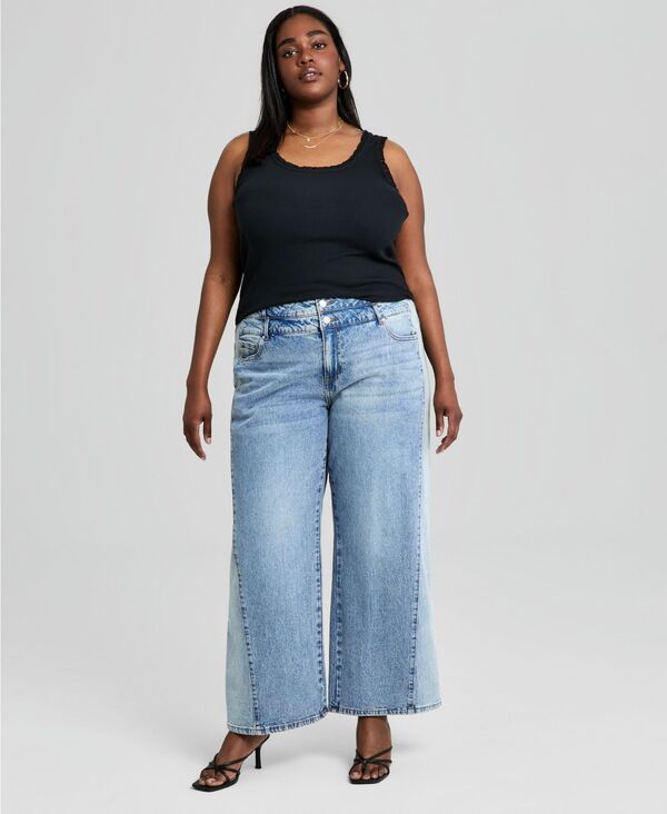 アンドノウディス レディース ボトムス デニムパンツ コントラスト ジーンズ And Now This Womens ContrastDenim WideLeg Jeans TwoTone Wash