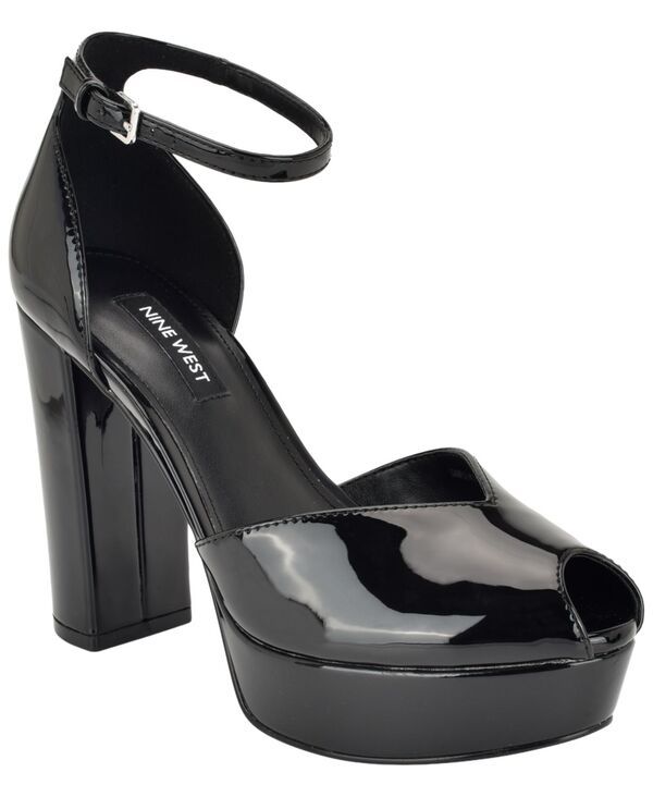 ナインウェスト レディース シューズ サンダル ヒール Nine West Womens Keela Peep Toe High Block Heel Dressandals Black Patent