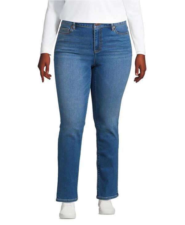 ランズエンド レディース ボトムス デニムパンツ ストレート ジーンズ Lands End Womens Mid Rise Straight Leg Blue Jeans Indigo tide bl