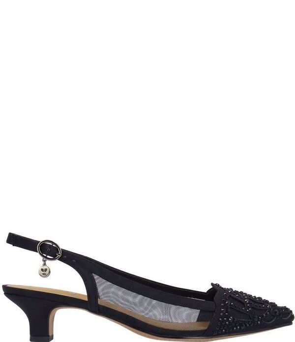 ジェイレニー レディース シューズ ヒール メッシュ サテン J Reneelsinora Rhinestone Satin Mesh Slingbackitten Heel Pumps Black