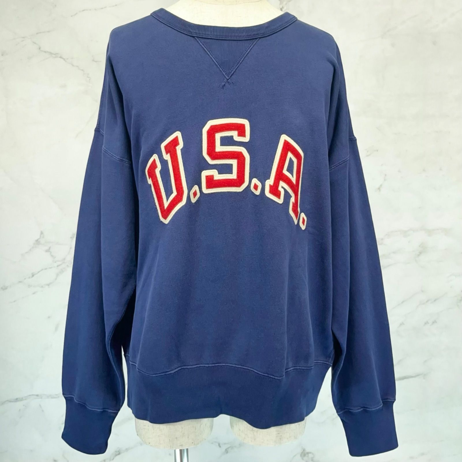 未使用品　POLO RALPH LAUREN ポロラルフローレン　VINTAGE FIT ヴィンテージ　フィット　USA クルーネック　スウェットシャツ　スウェット　トレーナー　ウォッシュ加工　ワッペン　ネイビー　Lサイズ