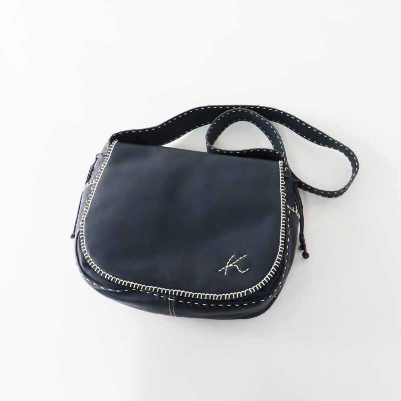 極美品 キタムラ Kitamura ホワイトステッチ ロゴ刺繍入 レザー
