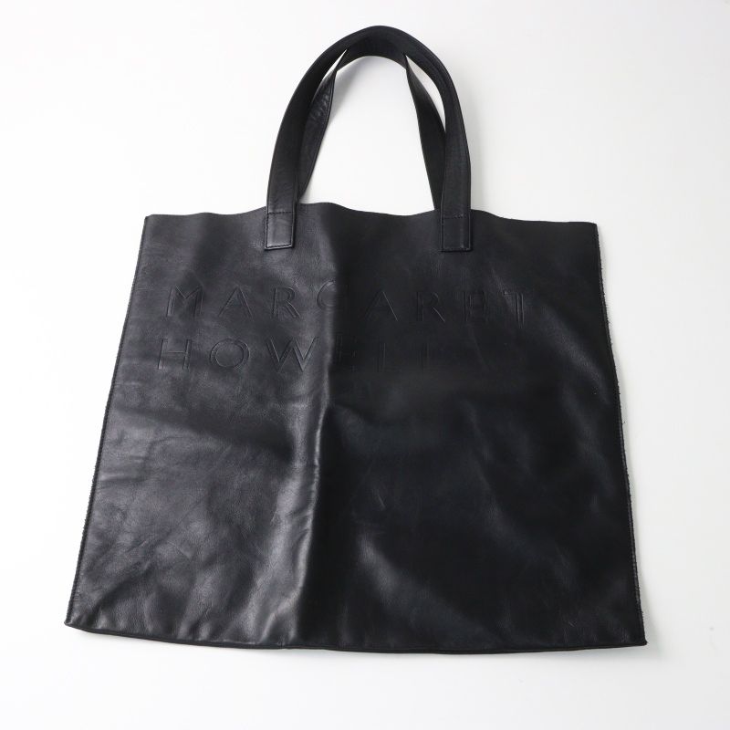 美品✨MARGARET HOWELL ボストン トートバッグ レザー ブラック マーガレットハウエル MARGARET HOWELL ロゴ型押し レザートートバッグ