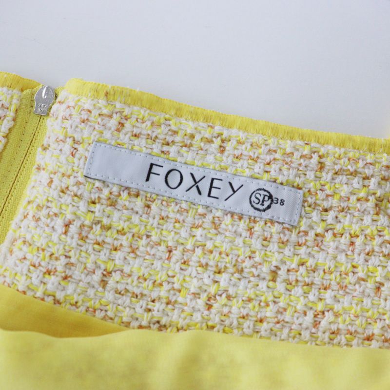 フォクシー FOXEY ツイードノースリーブワンピース 38□イエロー