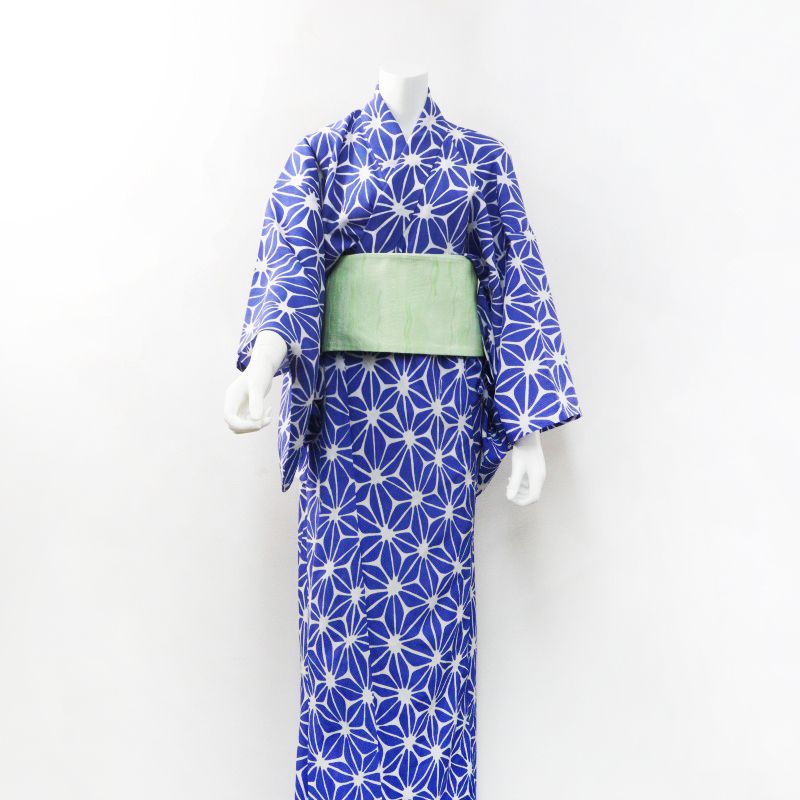 美品 くるり 楊柳生地 浴衣 M/ブルー 着物 和柄 帯付き【2400014490978】