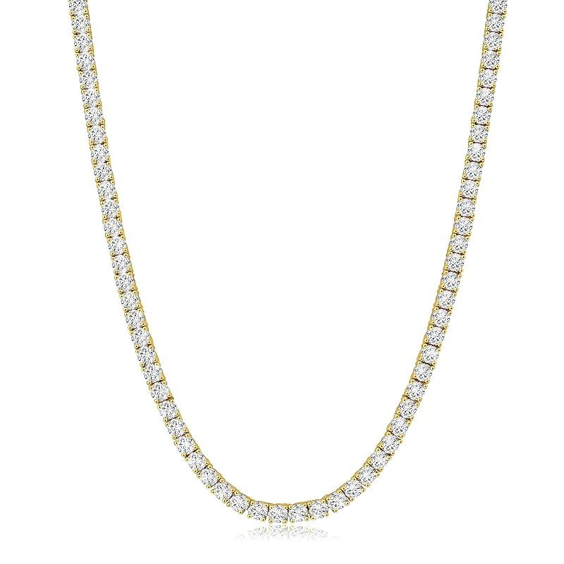[KRKC] テニスネックレス：誕生日プレゼント テニスチェーン ジルコニアメンズネックレス ヒップホップジュエリー ストリート系 b系 幅3mm/4mm/5mm ブリンブリン 14k金メッキ メンズアクセサリー クリスマス/記念日/パーティー/父の日ギフト（