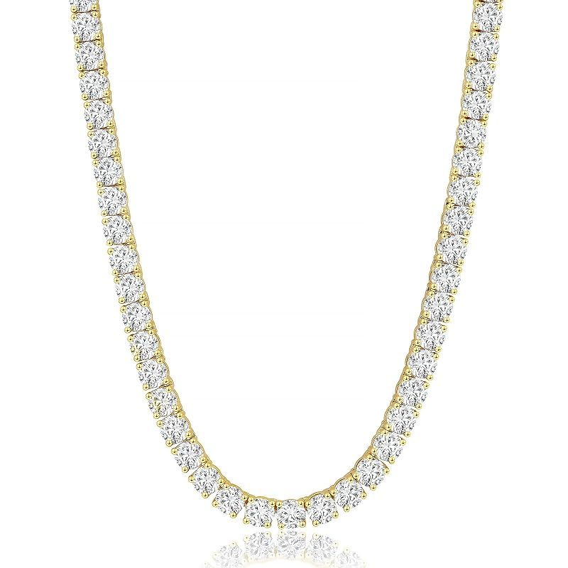 [KRKC] テニスネックレス：誕生日プレゼント テニスチェーン ジルコニアメンズネックレス ヒップホップジュエリー ストリート系 b系 幅3mm/4mm/5mm ブリンブリン 14k金メッキ メンズアクセサリー クリスマス/記念日/パーティー/父の日ギフト（