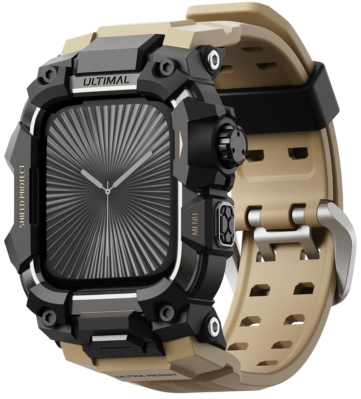 新品 ULTIMAL に対応 Apple Watch Series 11/10（46mm）用 バンド一体型保護ケース TPU 耐衝撃 高耐久 通気性 簡単装着 スポーツ/アウトドア向け デザートイエロー
