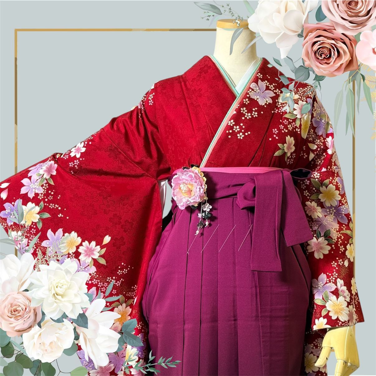着物 袴 帯 3点セット セット販売 【美品】卒業式 に!レディース袴 着物 袴 帯 3点セット セット販売 【美品】卒業式 に!レディース袴