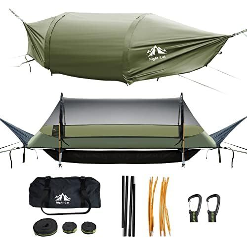 Night Cat フラットレイ ハンモックテント 蚊帳 防水レインフライ 収納スペース付き 1人用 軽量 150kg 221×71×48cm バックパッキング ハイキング キャンプ用
