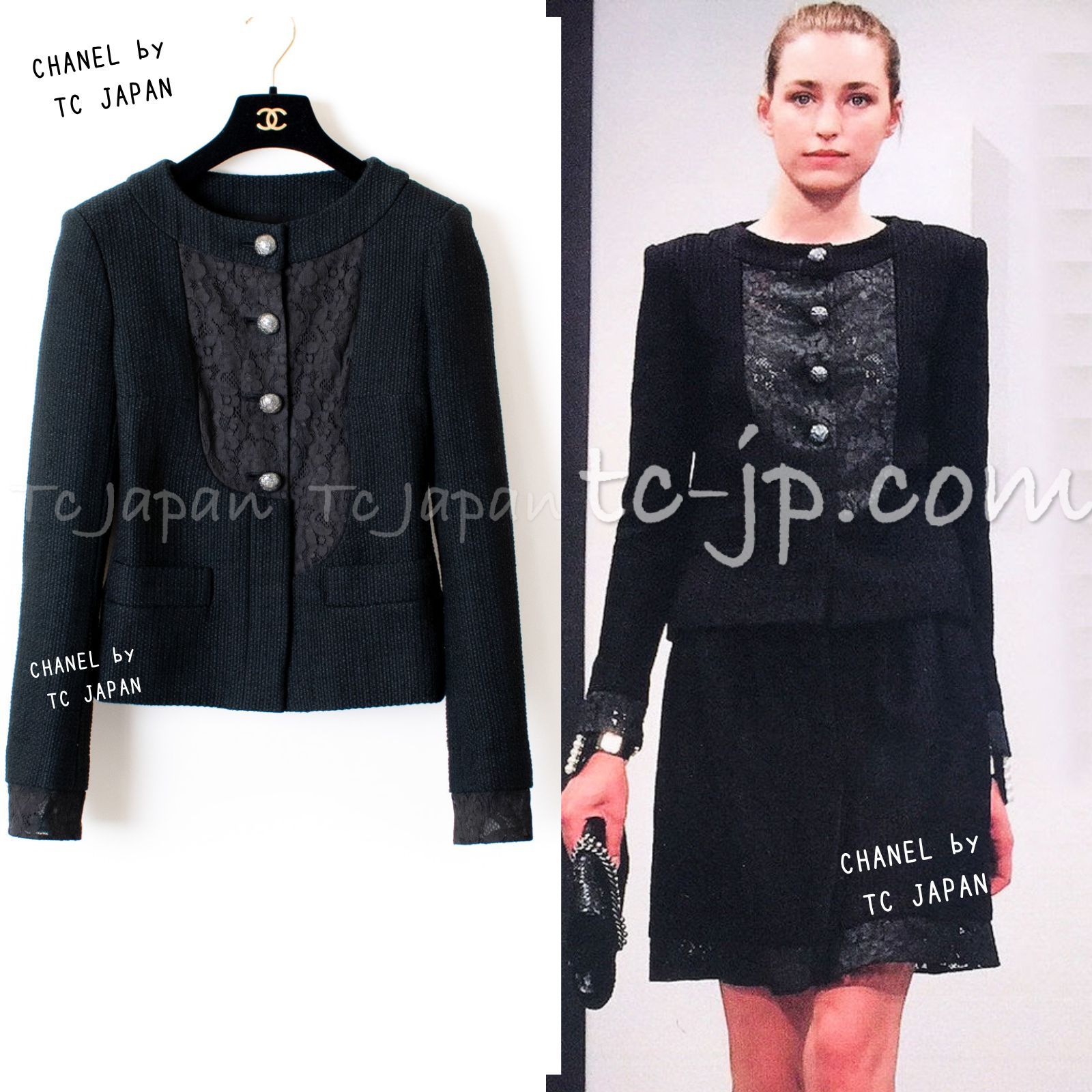 シャネル ジャケット CHANEL キーラ ナイトレイ着用 ブラック ツイード ココボタン カール・ラガーフェルド 希少サイズ 大きいサイズ 46