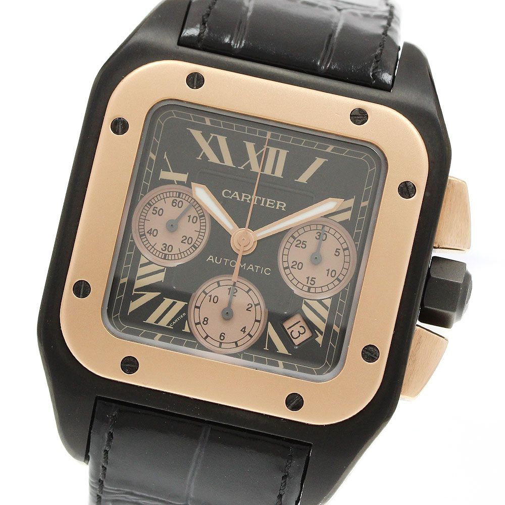 カルティエ CARTIER W2020004 サントス100 K18PGベゼル クロノグラフ 自動巻き メンズ 良品 _965055