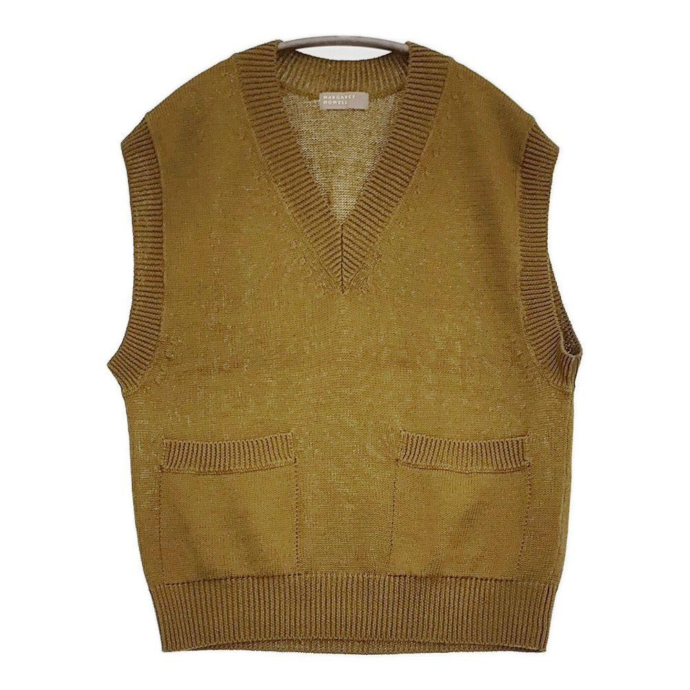 MARGARET HOWELL LINEN COTTON SILK サイズ2 Vネックニット リネンコットンシルク ベスト 21SS カーキ レディース マーガレットハウエル【中古】6-0612M♪