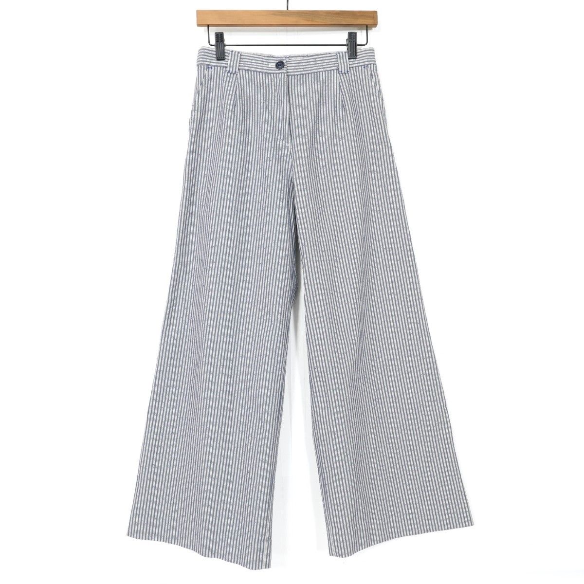 レリアン⭐︎ホワイトパンツ　9号 美品】レリアン☆さわやかなワイドパンツ サイズ9 ブルーグレー×白系