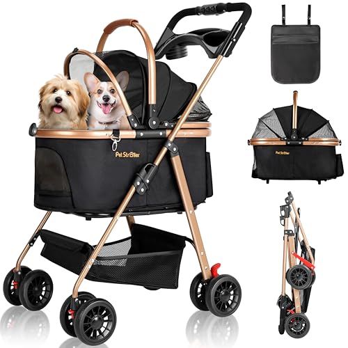 【日本企業】 SAMONIC ペットカート 犬 分離型 ワンタッチ折畳 分離型ペットキャリーカート 前輪360°回転でき 耐摩耗PUホイール 後輪ストッパー付 ペットカート 軽量 持ち運び便利 通気 二つメッシュ窓 4輪 犬カート 多頭の小型 9add055b