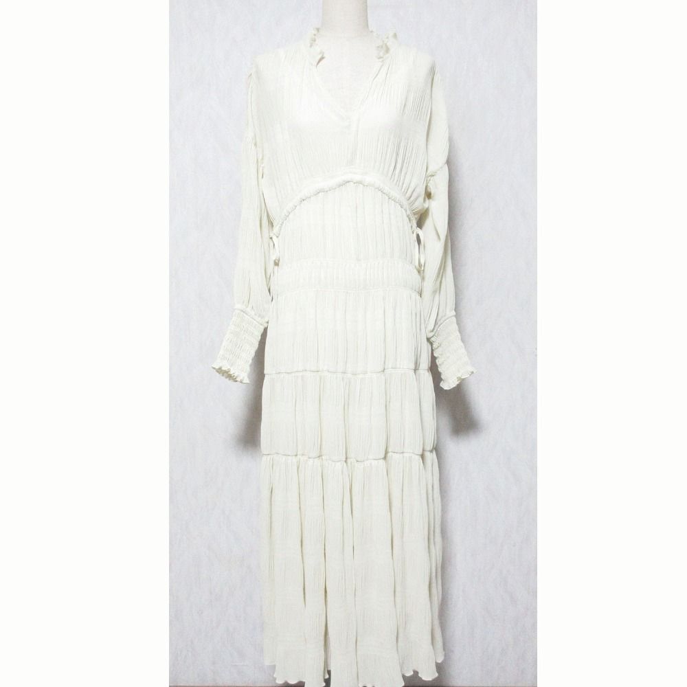 美品 AMERI アメリ SHIRRING PLEATS DRESS ワンピース 01010520880 サイズM ベージュ レディース 古着 中古 USED