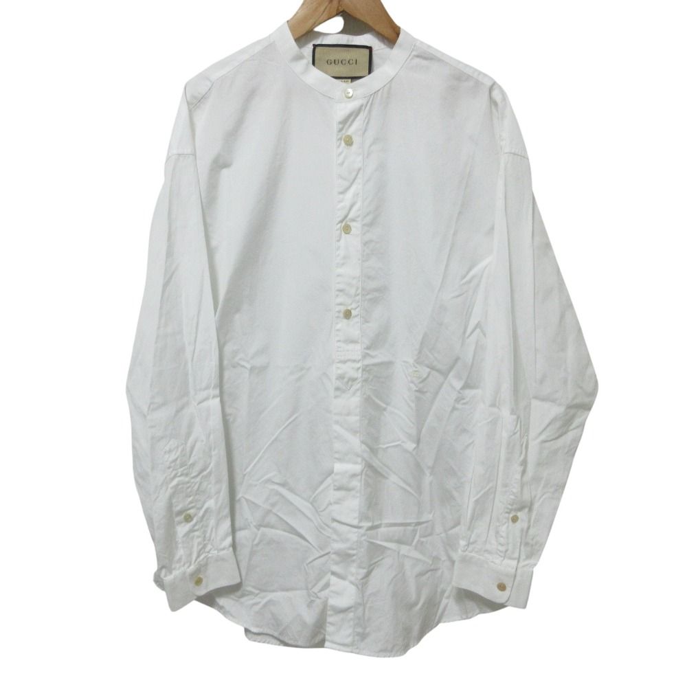 良品 GUCCI グッチ バンドカラー ロングスリーブシャツ 770273 サイズ44 ホワイト メンズ 古着 中古 USED