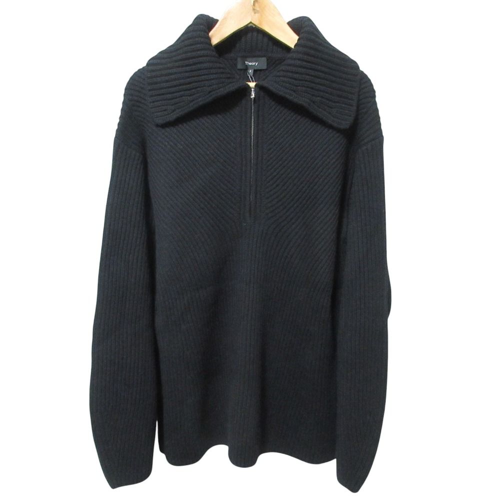 美品 Theory セオリー MERCER WOOL CASH カシミヤブレンド ハーフジップ リブニット セーター サイズS ブラック レディース 古着 中古 USED