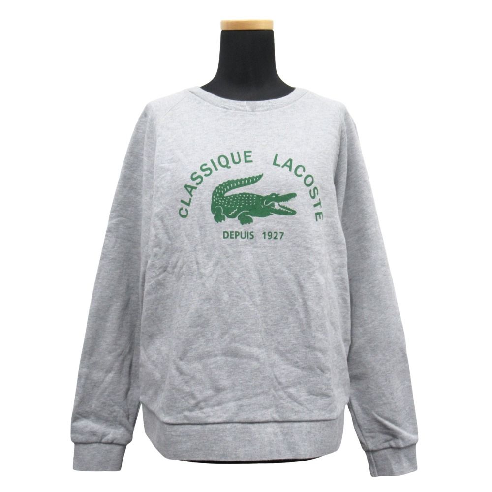 美品 LACOSTE ラコステ クラシック クロック スエット スウェット カットソー 長袖 裏毛 サイズ38 L グレー レディース 古着 中古 USED