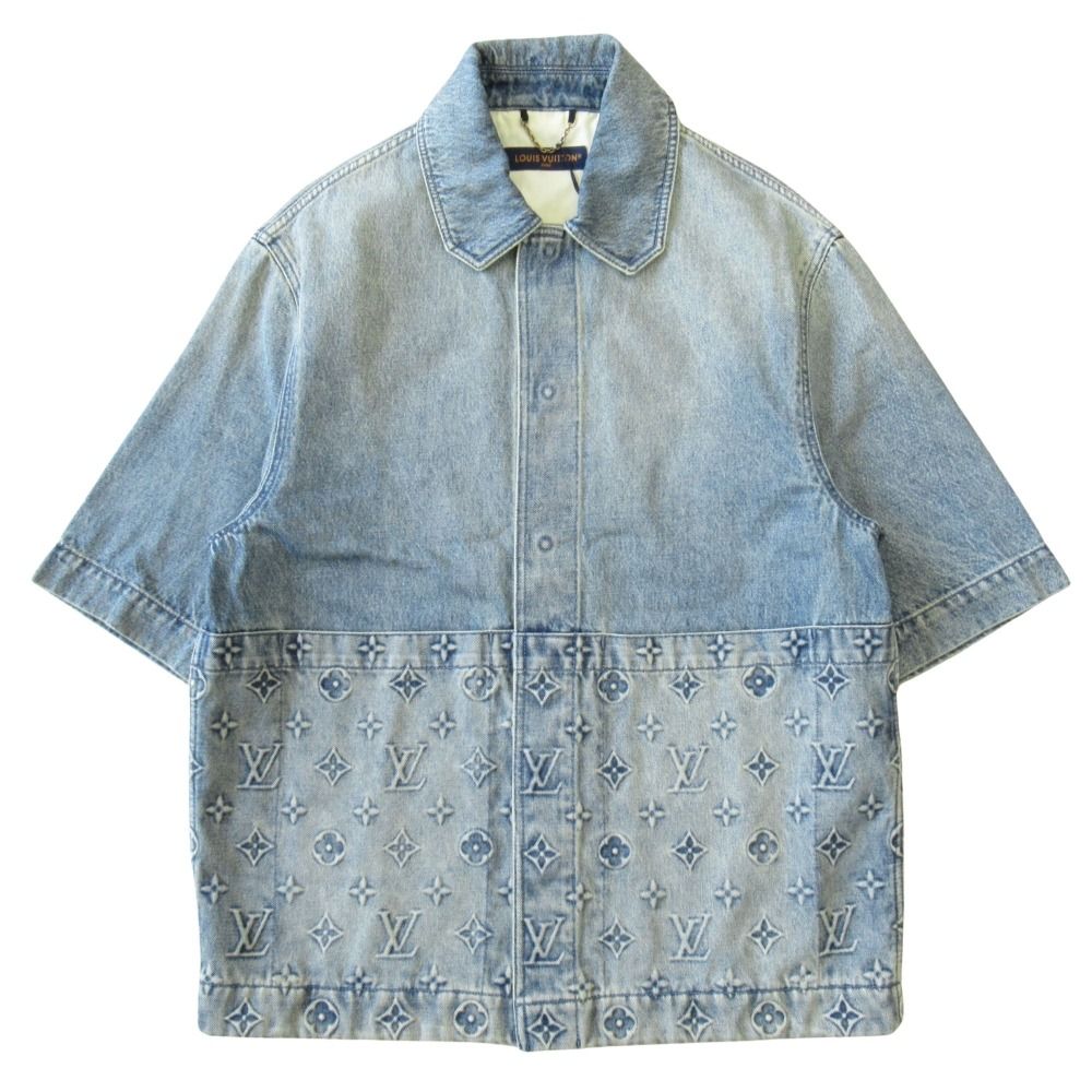 未使用 LOUIS VUITTON ルイヴィトン 23AW モノグラム デニム ワーク シャツ ウォッシュ加工 サイズM インディゴブルー メンズ 古着 中古 USED